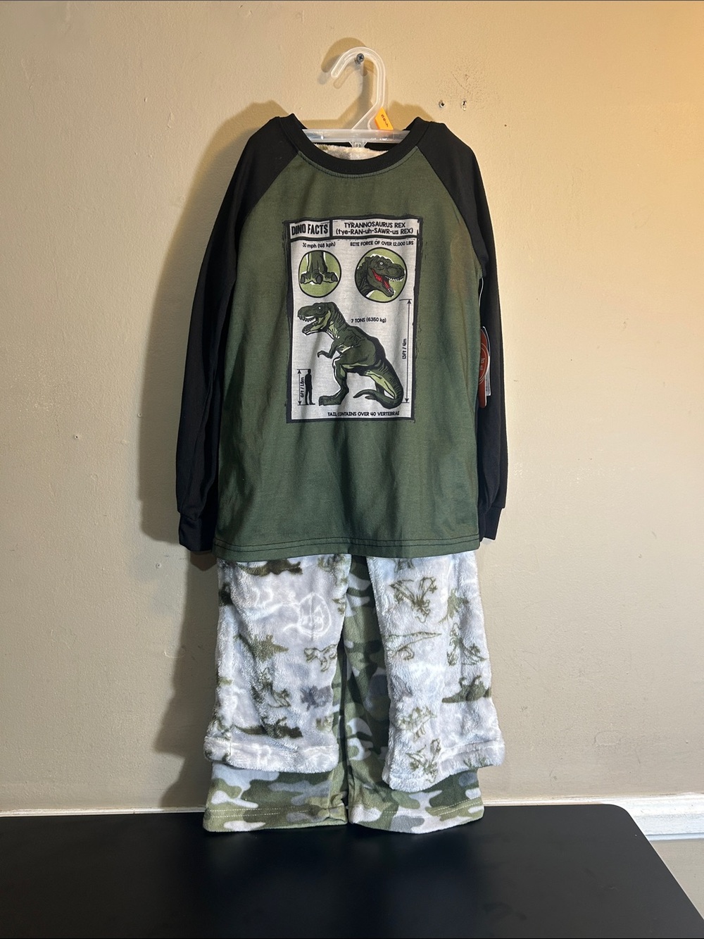 Kids Green & Black Dinosaur Pajama Set One Shirt with Matching Pants 6/7